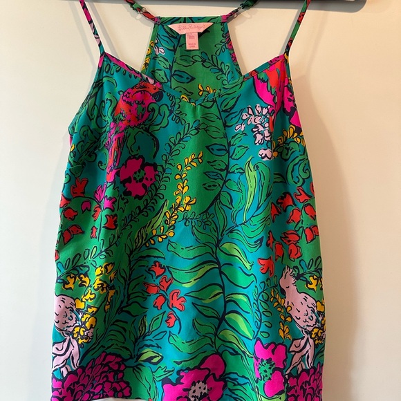 NWOT Lilly Pulitzer Dusk Silk Flowy Tank Top Shake your Tail feather - Picture 3 of 6
